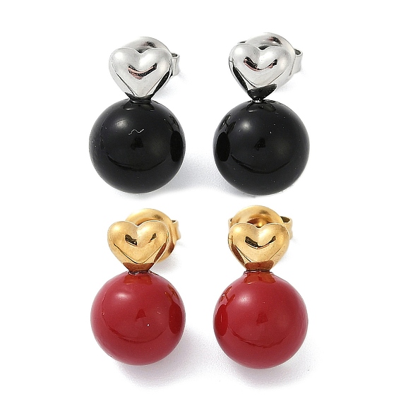 304 серьги из нержавеющей стали эмаль, ионное покрытие (ip), сердце и круглый