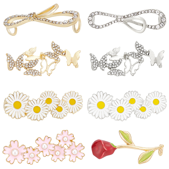 8 шт. 8 стили сплав хрустальные стразы и сплав эмаль шнурки украшения, шнурок очарование, бесконечность и бабочка и апрельская ромашка и роза и сакура