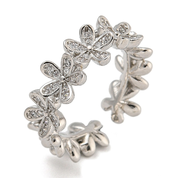 Цветочная стойка с покрытием из латуни с микро-паве и кубическим цирконием, открытые кольца-манжеты для женщин, долговечный, без свинца и без кадмия