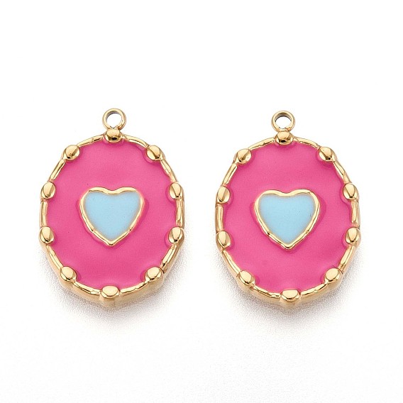 304 подвески из нержавеющей стали, с эмалью, овал с подвеской в виде сердца, реальный 14 k позолоченный