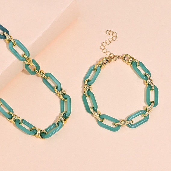 Наборы из пластиковых овальных звеньевых цепочек и браслетов, сплав ювелирных изделий