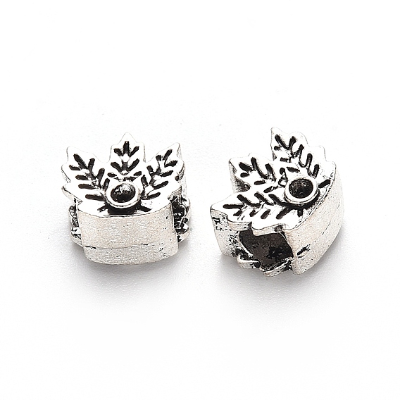 Тибетский стиль сплава настройки европейского бисера горный хрусталь, бусины с большим отверстием, без свинца, листья