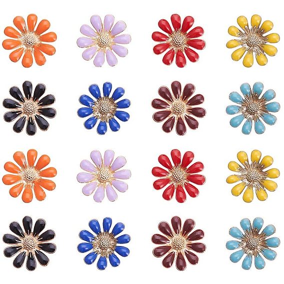 Golden Plated Alloy Enamel Cabochons, Daisy