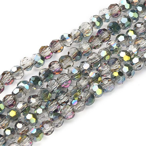 Electroplate Glass Beads Strands, Half Plated, Faceted(32 Facets) Round, 3mm, hole: 1mm