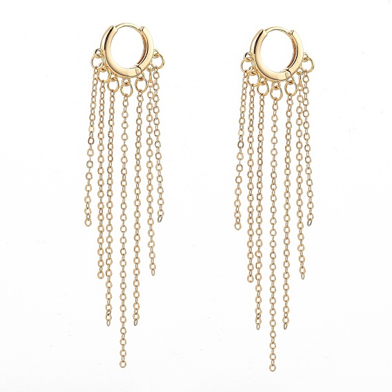 Brass Huggie Hoop Earrings, Chain Tassel Earrings, with Cable Chains and Cardboard Boxes