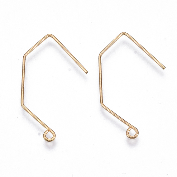 Brass Earring Hooks, with Horizontal Loop, Nickel Free, Real 18K Gold Plated