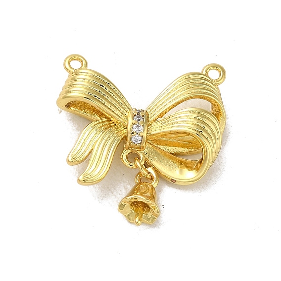 Rack Plating Brass Micro Pave Clear Cubic Zirconia Pendants, Long-Lasting Plated, Lead Free & Cadmium Free, Bowknot