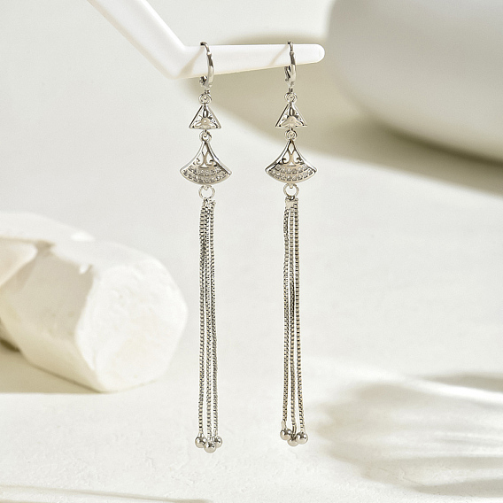 Элегантные веерообразные серьги-кольца с кисточками из прозрачного кубического циркония из латуни для стильного образа феи