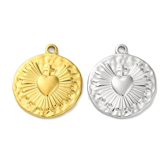 Ионное покрытие (ip) 304 подвески из нержавеющей стали, плоская круглая подвеска с сердцем и крестом