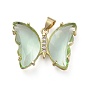 Brass Micro Pave Clear Cubic Zirconia Pendants, with Glass, Butterfly, Golden