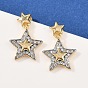 Серьги-гвоздики со звездами из латуни с прозрачным фианитом и прозрачным фианитом, с пластмассовой жемчужиной abs, долговечный, стойки покрытие