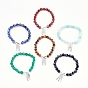Natural Gemstone Beads Charm Bracelets, with Brass Findings, Woven Net/Web with Feather
