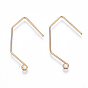 Brass Earring Hooks, with Horizontal Loop, Nickel Free, Real 18K Gold Plated