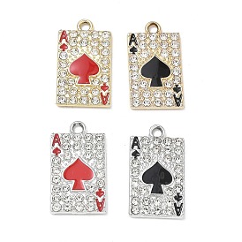 Alloy Rhinestone Pendants, with Enamel, Rectangle with Spades Charms