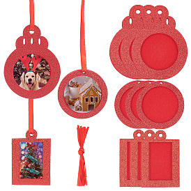 Gorgecraft Non Woven Fabric Glitter Photo Frame Card, with Ribbon, for Christmas Pendant Decorations, Mixed Shapes