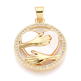 Латунные микропаве прозрачные подвески с фианитом, без кадмия и без свинца, с оболочкой, сердце и рука