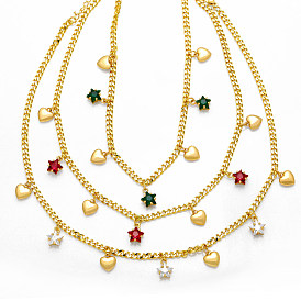 Sparkling Stars and Hearts Necklace - Hip Hop Style Collarbone Chain with High-end Appeal for Versatile Fashion Accessory