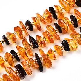 Natural Amber Beads Strands, Chip, with Seed Beads