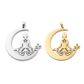 304 подвески из нержавеющей стали, лазерная резка, луна с талисманом йоги лотоса