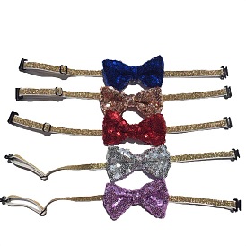 Adjustable Cat Dog Bowknot Collars, Sequin/Paillette Beaded Pet's Bow Tie, Pet Bowknot Necktie