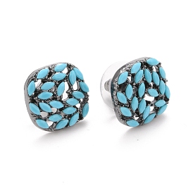 Bohemian Synthetic Turquoise Square Stud Earrings, Alloy Jewelry for Women, Gunmetal