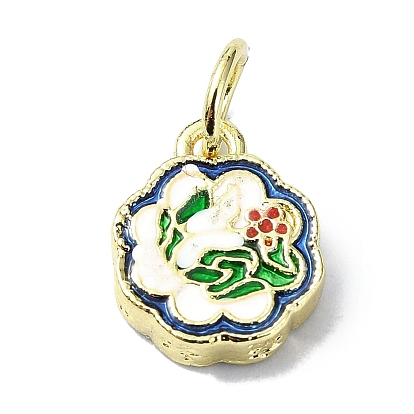 Rack Plating Brass Enamel Pendants, with Jump Ring, Long-Lasting Plated, Lead Free & Cadmium Free, Real 18K Gold Plated, Gourd & Auspicious Cloud Lock & Flower