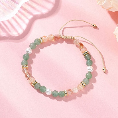 Браслеты из плетеного бисера с круглыми бусинами, изготовленные из смеси натуральных драгоценных камней и жемчуга из ракушек., плетеные браслеты из нейлоновой нити для женщин, с Гальваническим немагнитных синтетическими гематита бисера