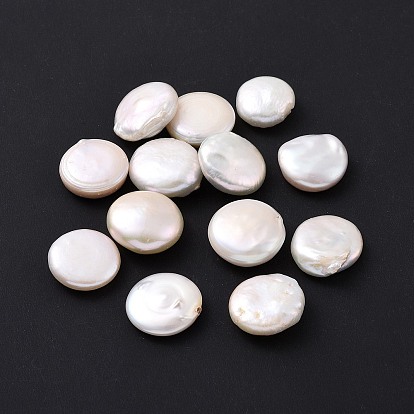 Natural Cultured Freshwater Pearl Beads, No Hole, Flat Round