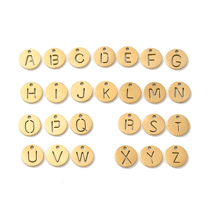 Ionenbeschichtung (IP) 304 Edelstahlanhänger, golden, flach rund mit Buchstabenanhänger