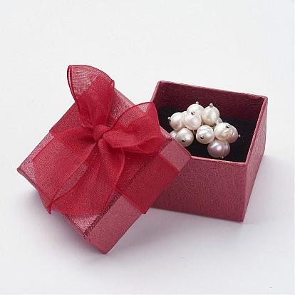 Cardboard Ring Boxes, with Organza Bowknot, Square