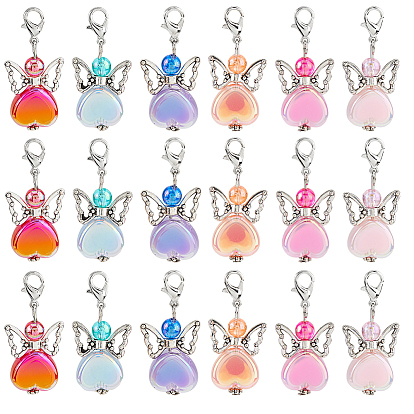 36 шт 6 цвета сердце ангел сплав и акриловые подвесные украшения, Сплав с застежками когтя омара