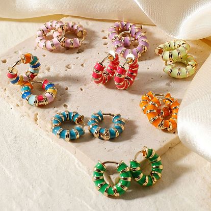 Латунные полосатые эмалевые бамбуковые серьги-кольца, винтажный модный аксессуар, золотые