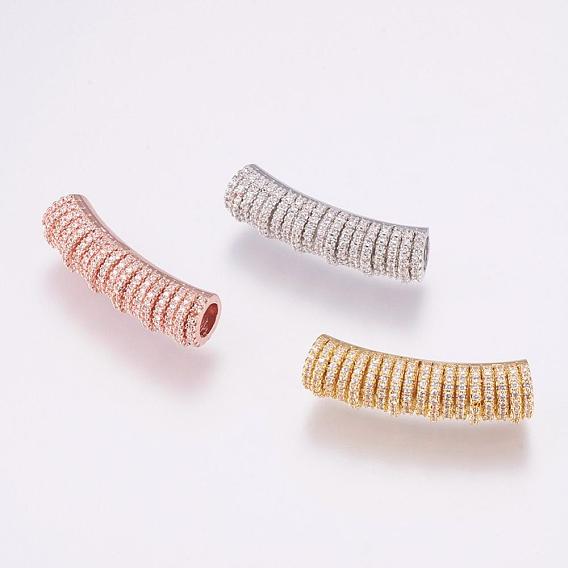 Brass Micro Pave Cubic Zirconia Tube Beads, Large Hole Beads