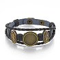 Imitation Leather Bracelet Making, with Alloy Cabochon Setting and Waxed Cords, Virgin Mary, Antique Bronze