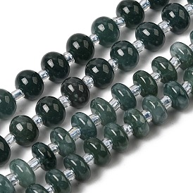 Бусы из натурального мьянманского жадеита, со стеклянными бусинами, рондель