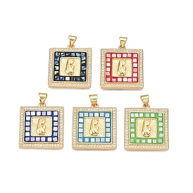 Латунные микропаве прозрачные подвески с фианитом, без кадмия и без свинца, с ракушкой и эмалью, квадратные и христианские амулеты
