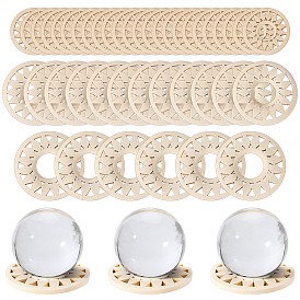 42Pcs 3 Styles Wood Crystal Ball Display Bases, Crystal Sphere Display Stand, Hollow-out, Flat Round