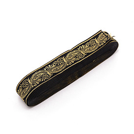 Ruban polyester, avec carte, plat avec motif de fleurs, accessoires du vêtement, or