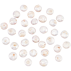 Nbeads Natural Keshi Pearl Beads Strands, Cultured Freshwater Pearl, Flat Round