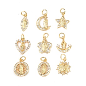 Brass Micro Pave Clear Cubic Zirconia Charms, with Jump Ring, Real 18K Gold Plated