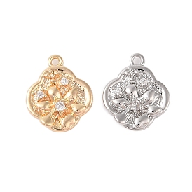 Brass Charms with Clear Glass, Flower