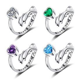 Crystal Rhinestone Finger Rings for Women, Dolphin & Heart