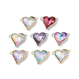 Brass Pave Glass Rhinestone Connector Charms, Heart Links, Mixed Color