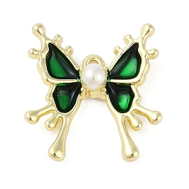 Alloy Enamel Pendants, with Plastic Imitation Pearls, Butterfly Charm