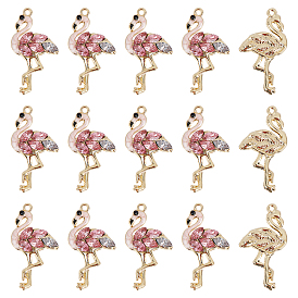 Подвески из эмали и сплава, со стразами, золотой свет, фламинго