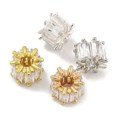 Покрытие стойки латунь микро паве розовый кубический цирконий европейские бусины, долговечный, без свинца и без кадмия, колонка