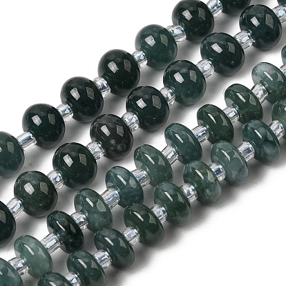 Бусы из натурального мьянманского жадеита, со стеклянными бусинами, рондель