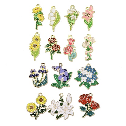 Подвески из эмали и сплава, цветок, золотые