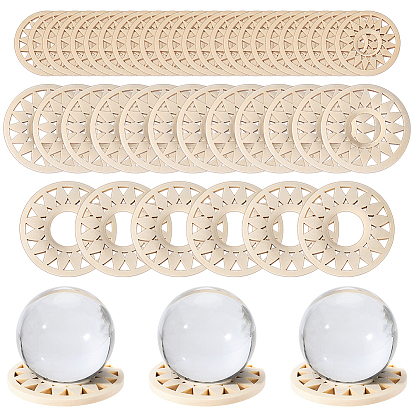 42Pcs 3 Styles Wood Crystal Ball Display Bases, Crystal Sphere Display Stand, Hollow-out, Flat Round