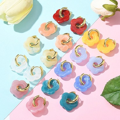 Серьги-кольца из латуни и смолы для женщин, долговечный, стойки покрытие, без свинца и без кадмия, реальный 18 k позолоченный